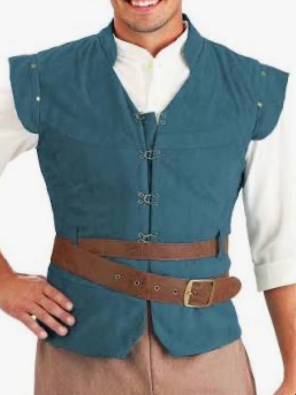 Disney Tangled Flynn Rider Teal Blue Suede-Style Vest with White Shirt Costume L